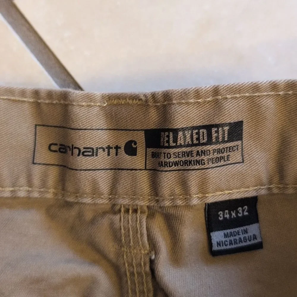 Carhartt Relaxed Fit Twill Utility Work Pant Khaki Tan Color Cargo Size 34 X 32